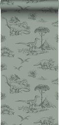 ESTAhome behang dinosaurussen vergrijsd groen - 0,53 x 10,05 m - 13935