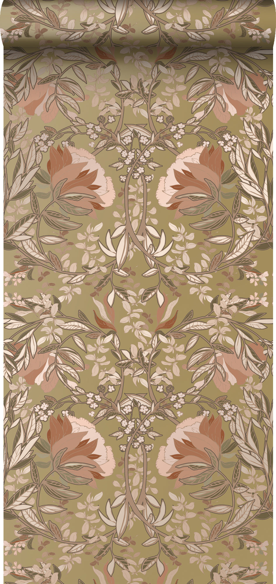 ESTAhome behang vintage bloemen in art nouveau stijl goud en terracott