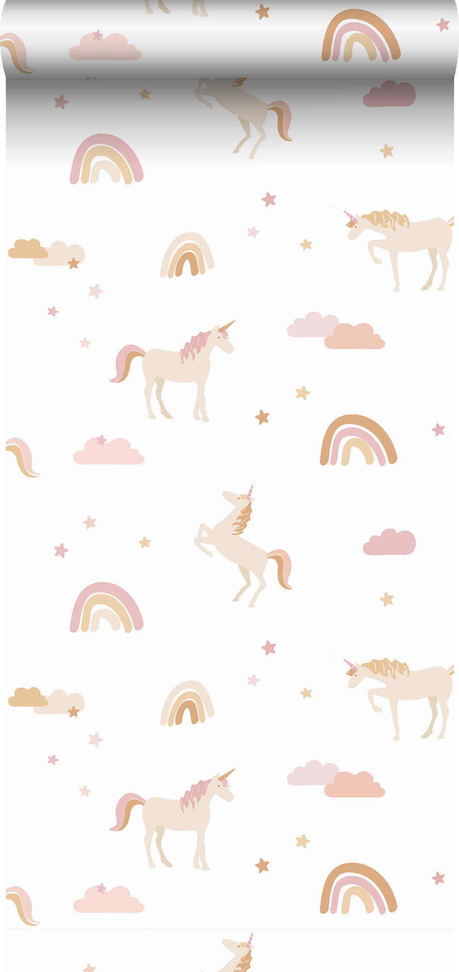 ESTAhome behang unicorns wit, zacht roze en okergeel - 53 cm x 10,05 m