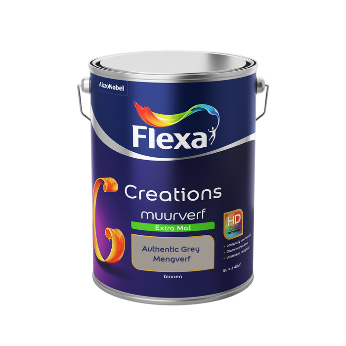 Flexa Creations - Muurverf Extra Mat - Authentic Grey - 5 liter