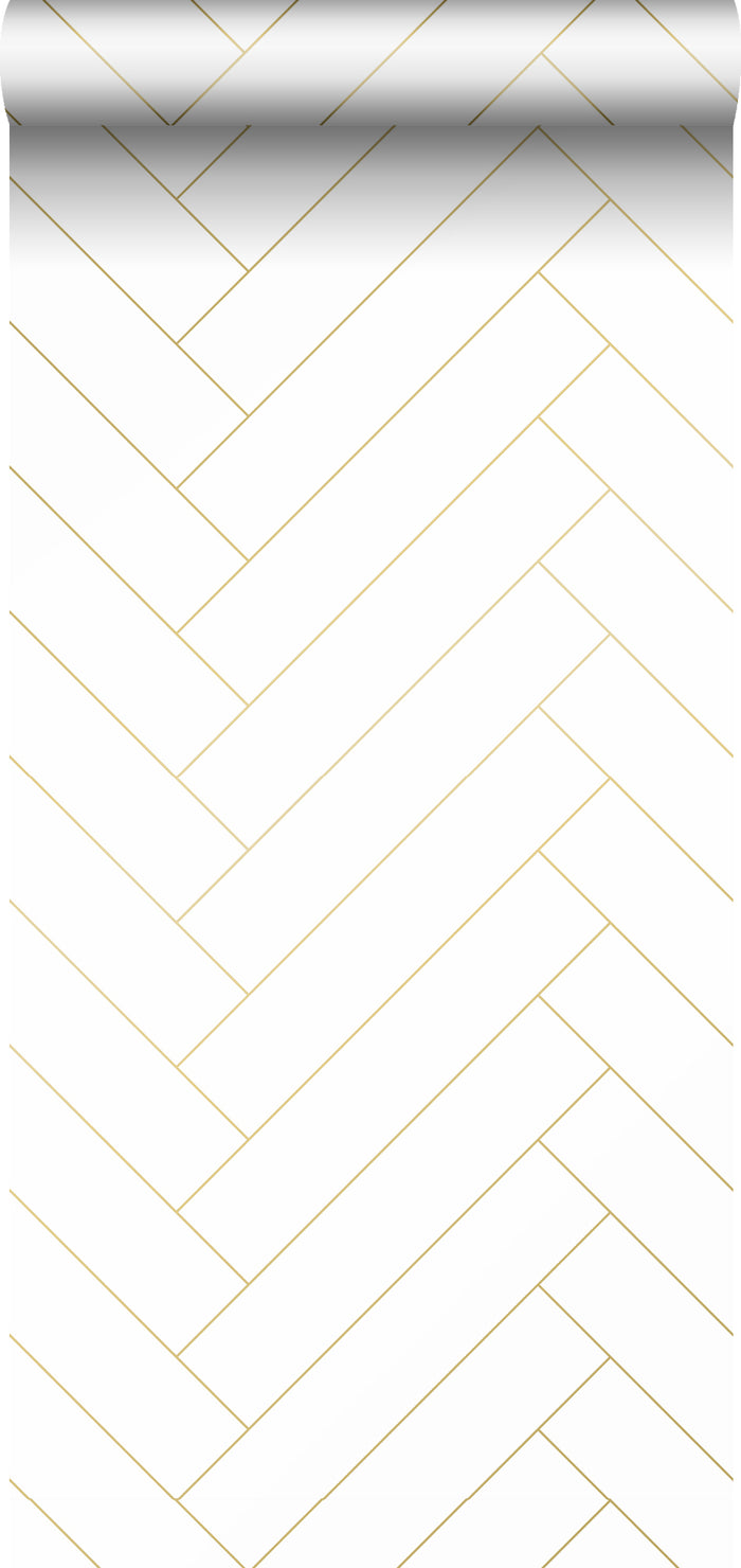 ESTAhome behang visgraat-motief wit en goud - 0,53 x 10,05 m - 139308