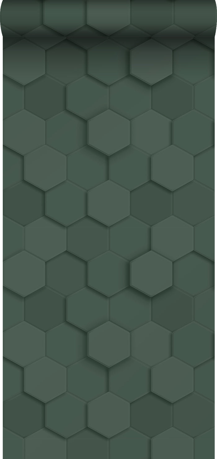 Origin Wallcoverings eco-texture vliesbehang 3d hexagon motief donkerg