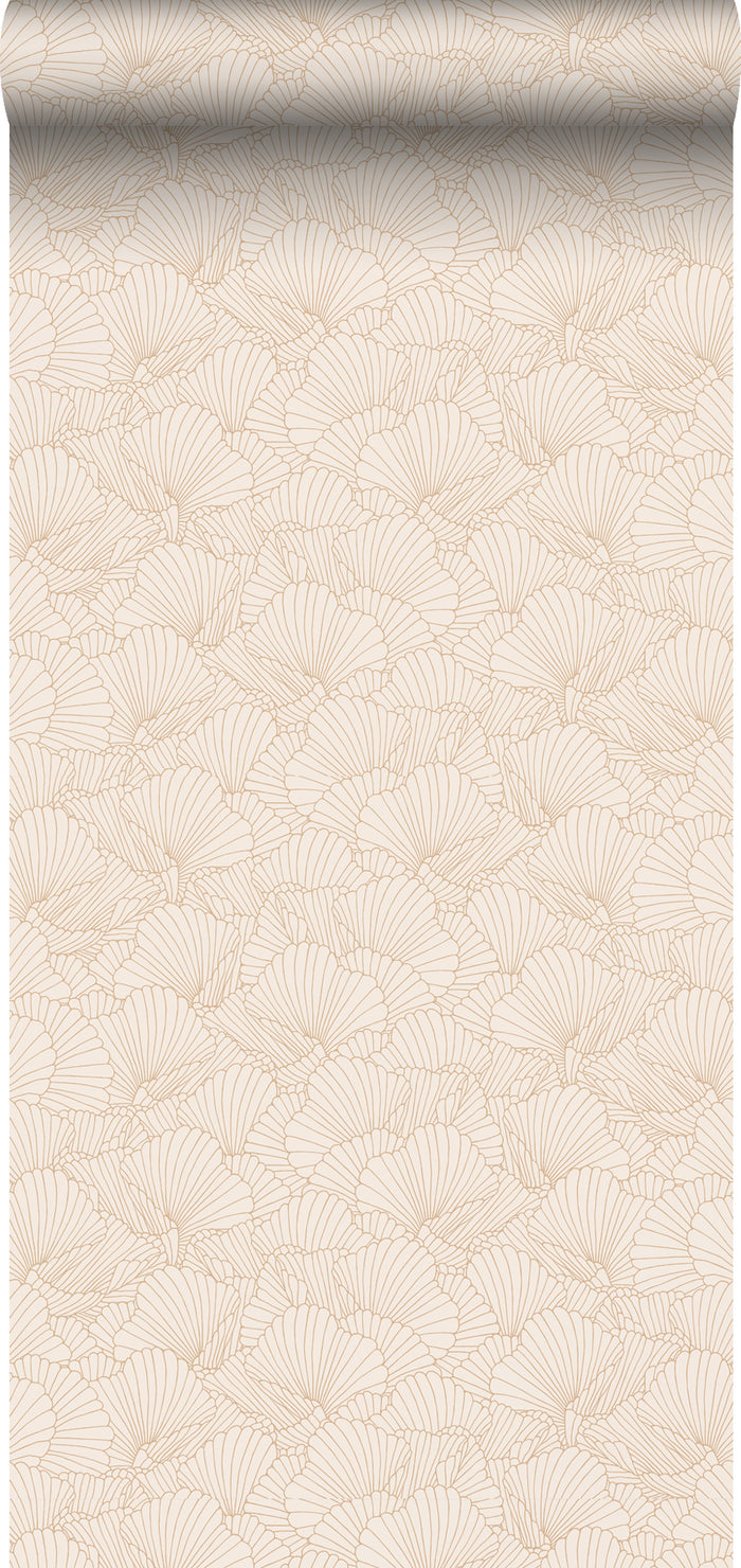 ESTAhome behang getekende bladeren zand beige en licht terracotta - 0.