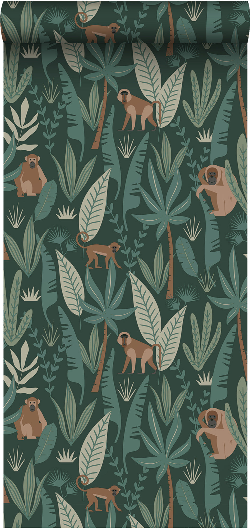 ESTAhome behang jungle apen donkergroen - 0,53 x 10,05 m - 139234
