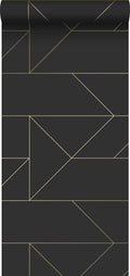 Origin Wallcoverings behang grafische lijnen zwart en goud - 0,53 x 10