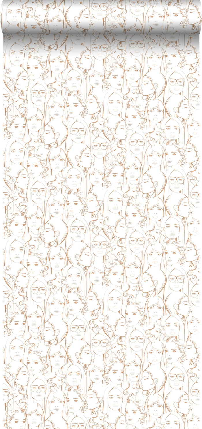 ESTAhome behang gezichten meisjes glanzend koper bruin - 138868 - 0,53