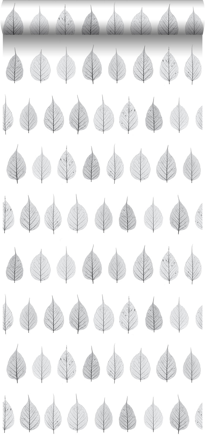 ESTAhome behang skeletbladeren zwart, licht warm grijs en mat wit - 12