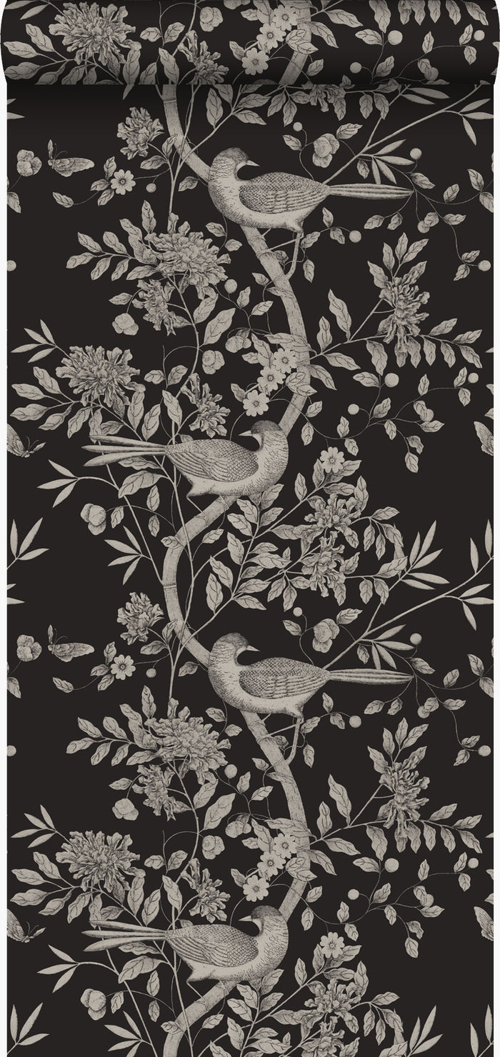 Origin Wallcoverings behang vogel gravure zwart - 347435 - 53 cm x 10,