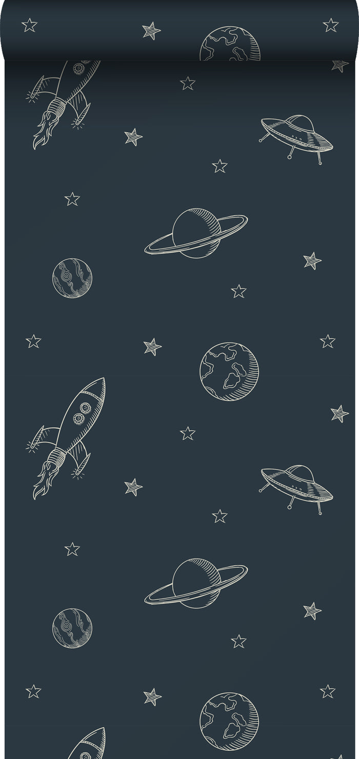 ESTAhome behang planeten in de ruimte donkerblauw - 0.53 x 10.05 m - 1