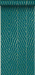 ESTAhome behang visgraat-motief smaragd groen en goud - 0,53 x 10,05 m