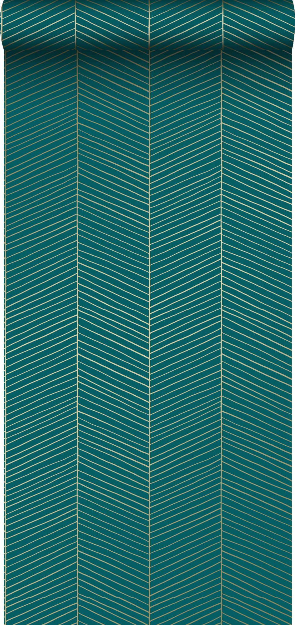 ESTAhome behang visgraat-motief smaragd groen en goud - 0,53 x 10,05 m