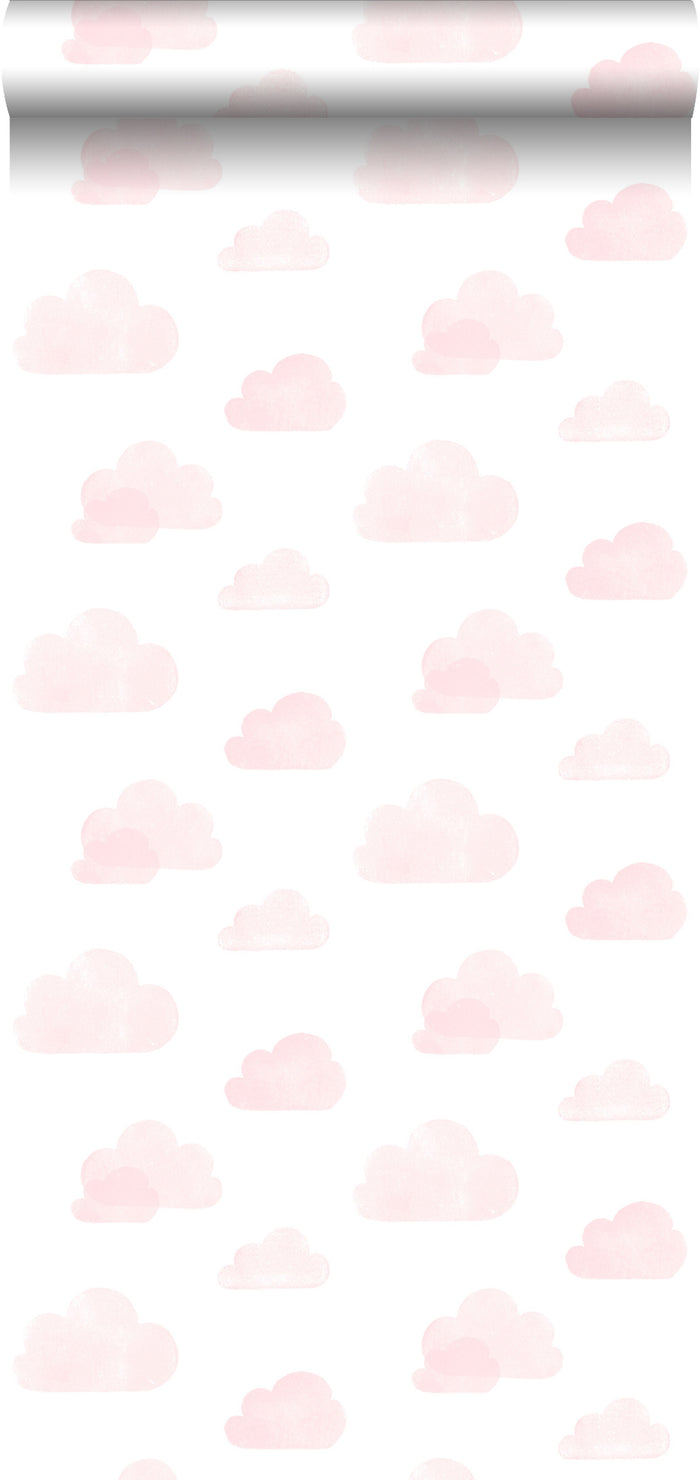 ESTAhome behang gestempelde wolkjes licht roze en wit - 53 cm x 10,05
