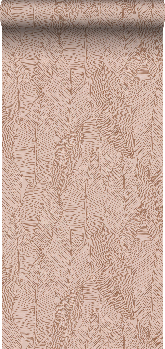 ESTAhome behang getekende bladeren terracotta roze - 0,53 x 10,05 m -