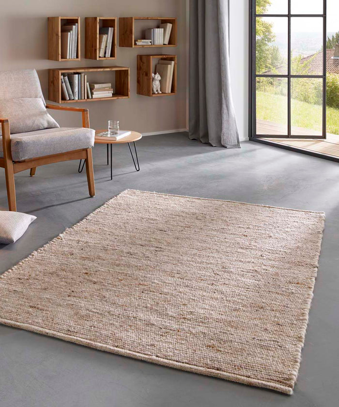 Tapeso Wollen vloerkleed - Bokn beige - 70x130 cm
