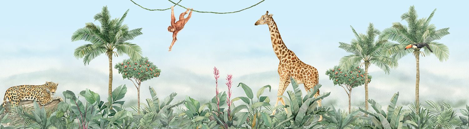 Sanders & Sanders zelfklevende behangrand jungle dieren groen en blauw