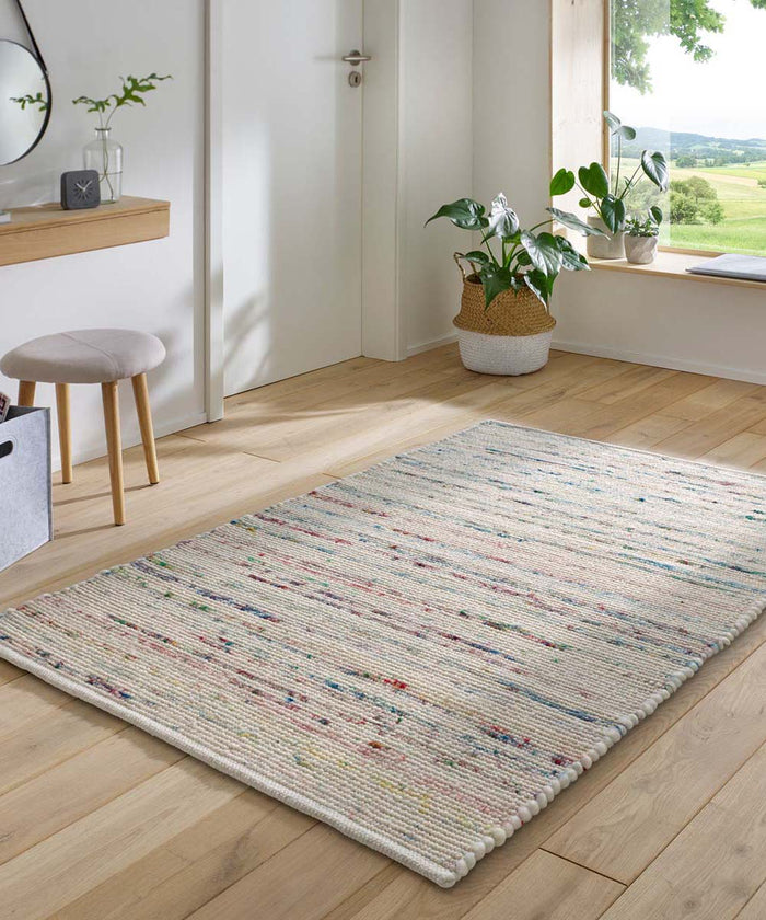 Tapeso Wollen vloerkleed - Bokn wit|multi - 160x230 cm