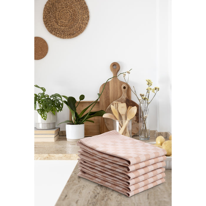 Luxe theedoeken 12 stuks 50x70 - blok ruit zand
