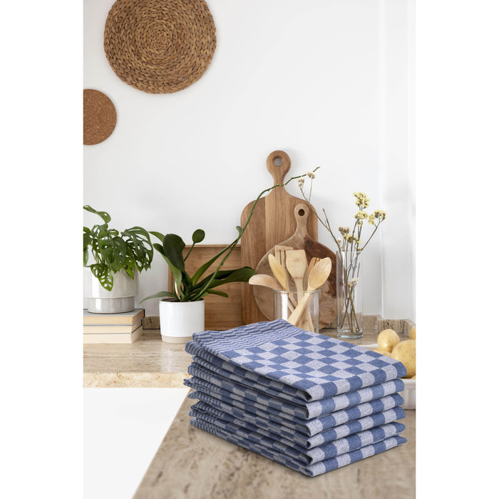 Luxe theedoeken 12 stuks 50x70 - blok ruit blauw