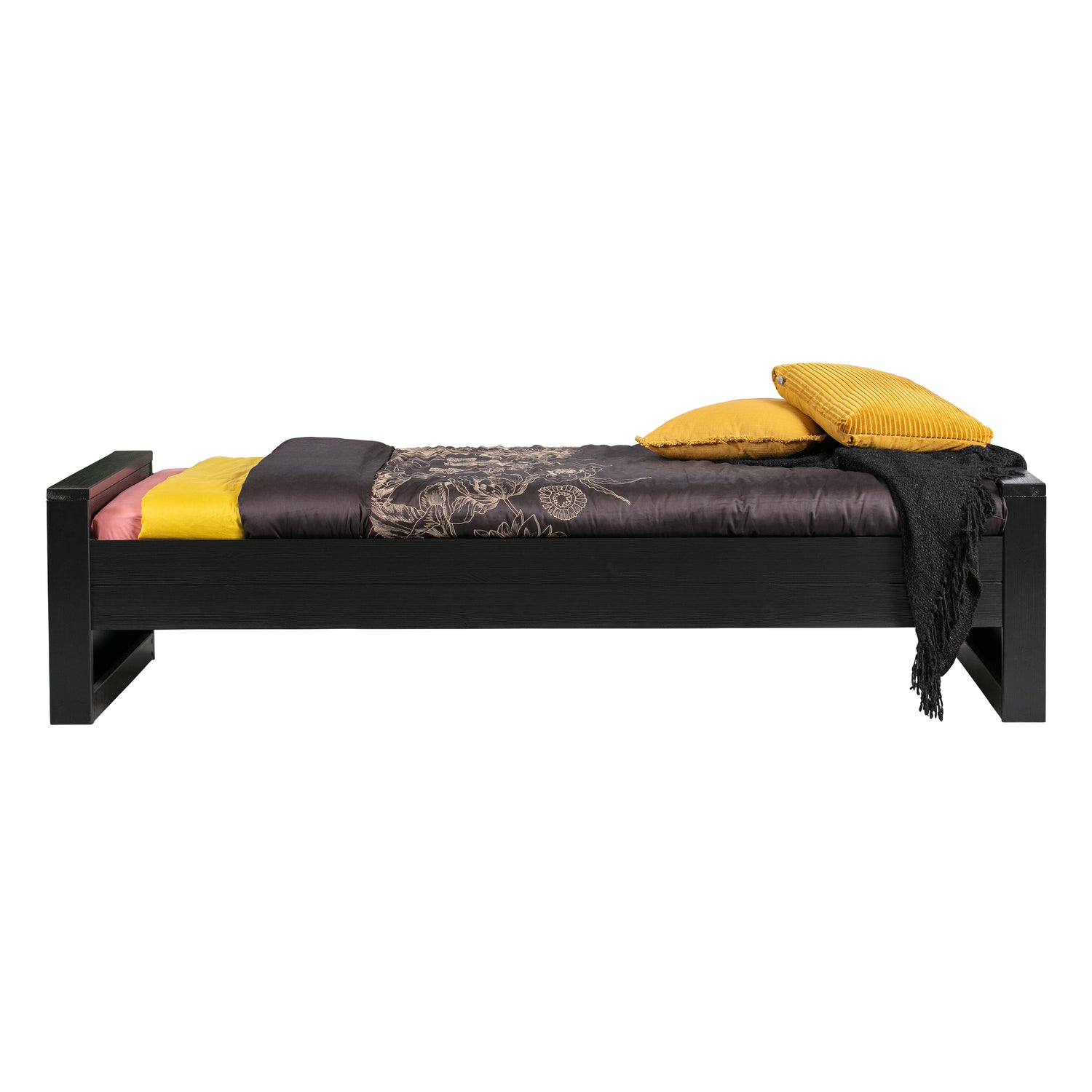 WOOOD Dennis bed incl. Bedlade - Grenen - Zwart - 219x53x95
