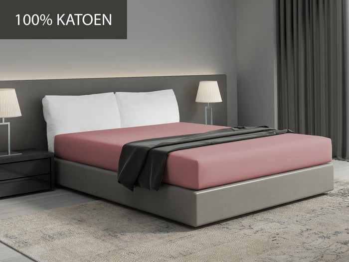 Hoeslaken - 100% natuurlijk katoen - 180x200 - oud roze