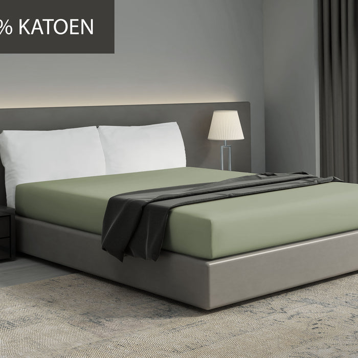 Hoeslaken - 100% natuurlijk katoen - 140x200 - oud groen