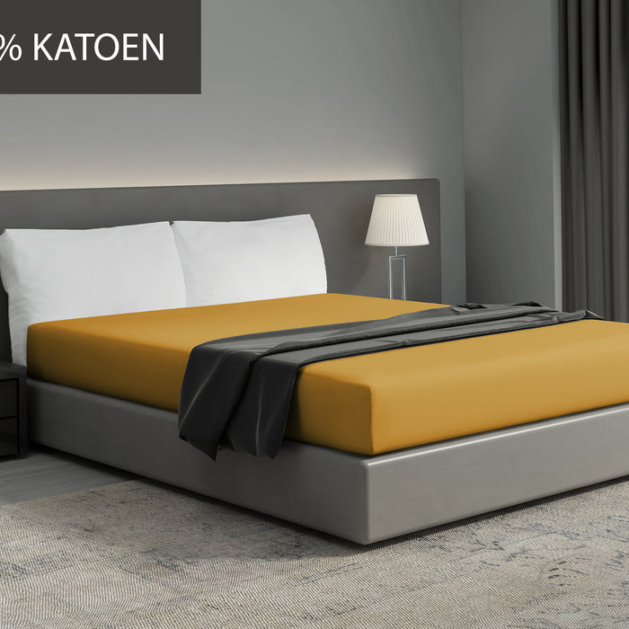 Hoeslaken - 100% natuurlijk katoen - 180x200 - oker geel