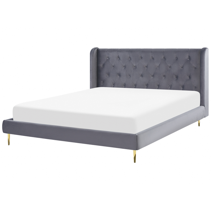 Beliani - FORBACH - Tweepersoonsbed - Grijs - 180 x 200 cm - Fluweel