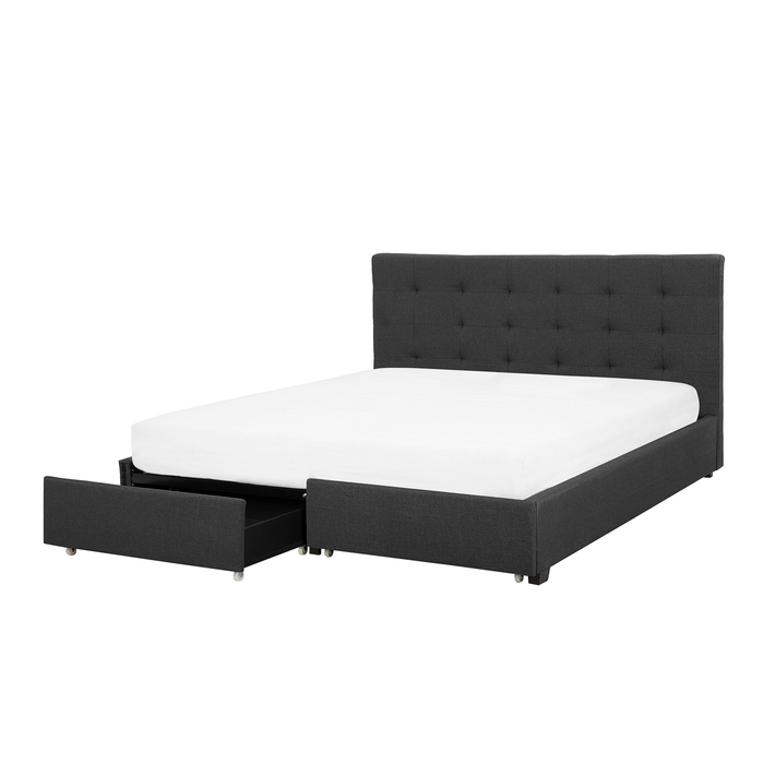 Beliani-ROCHELLE -Bed opbergruimte-Donkergrijs-180 x 200 cm-Polyester