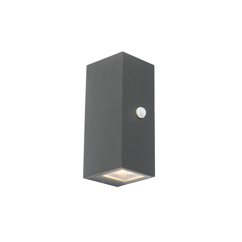 QAZQA Wandlamp donkergrijs 2-lichts IP44 met bewegingssensor - Baleno