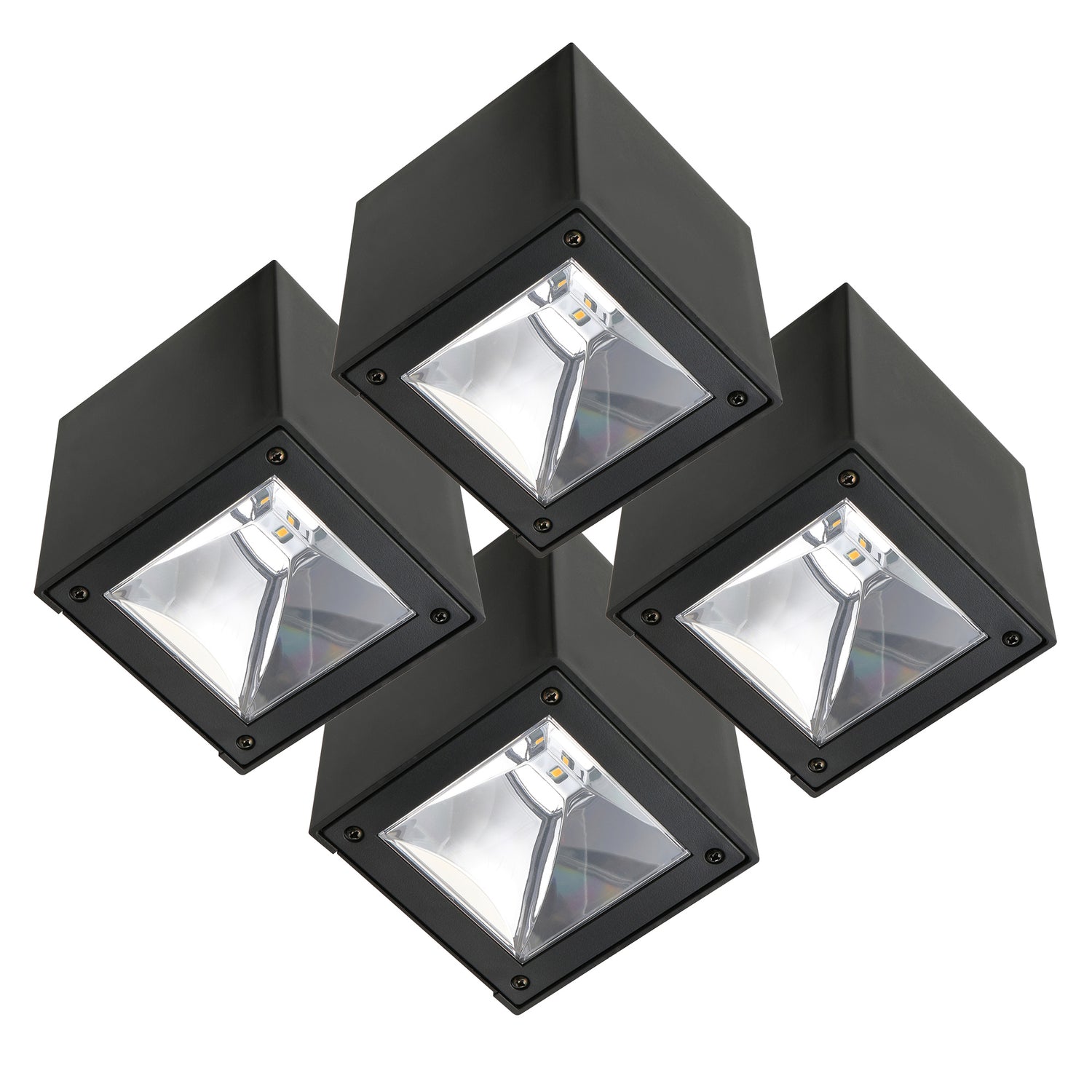 KS Verlichting Set 4 stuks LED Solar Cube wandlamp zwart vierkant