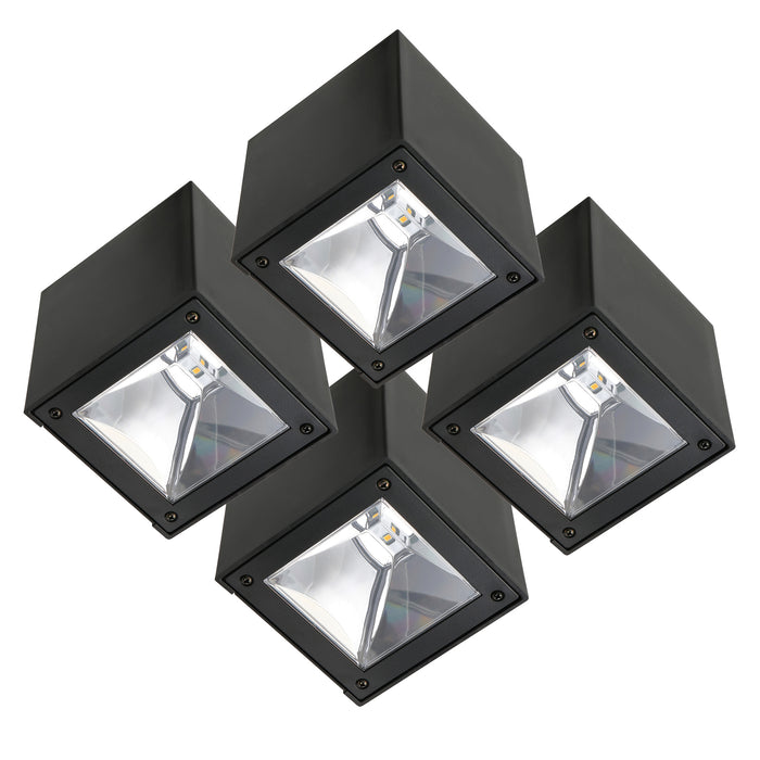 KS Verlichting Set 4 stuks LED Solar Cube wandlamp zwart vierkant