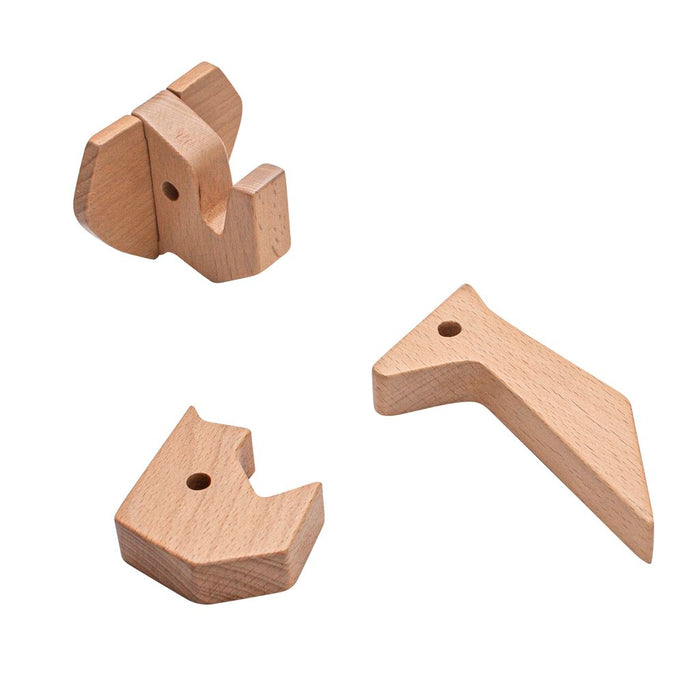 Sebra Houten kapstokhaakjes dieren 3dl - naturel wood -
