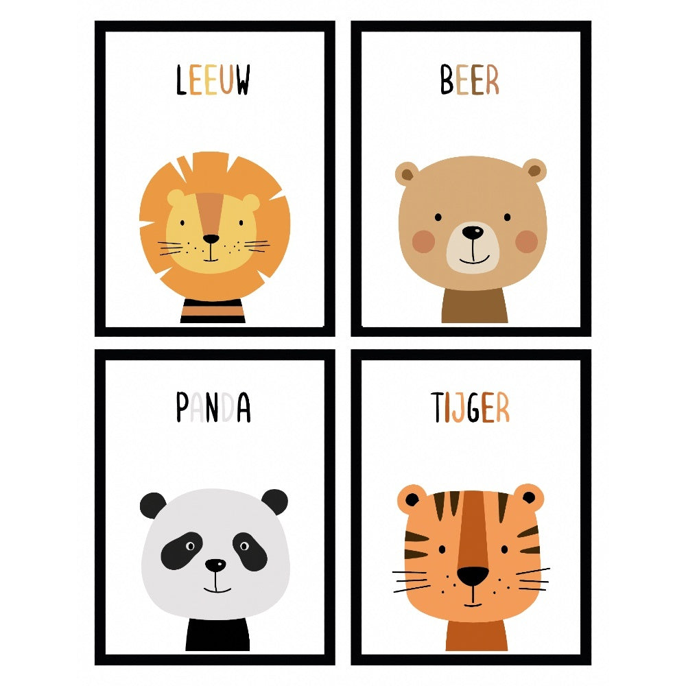 Happy Walls - Babykamer Posters - Set van 4 Baby diertjes