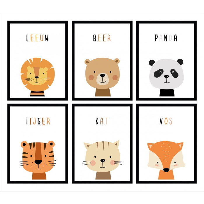 Happy Walls - Babykamer Posters - Set van 6 Dieren