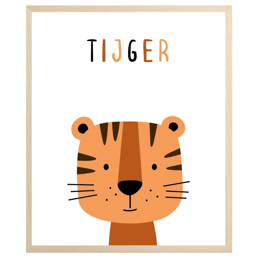 Happy Walls - Baby Tijger in mooie houten Fotolijst - A3 formaat
