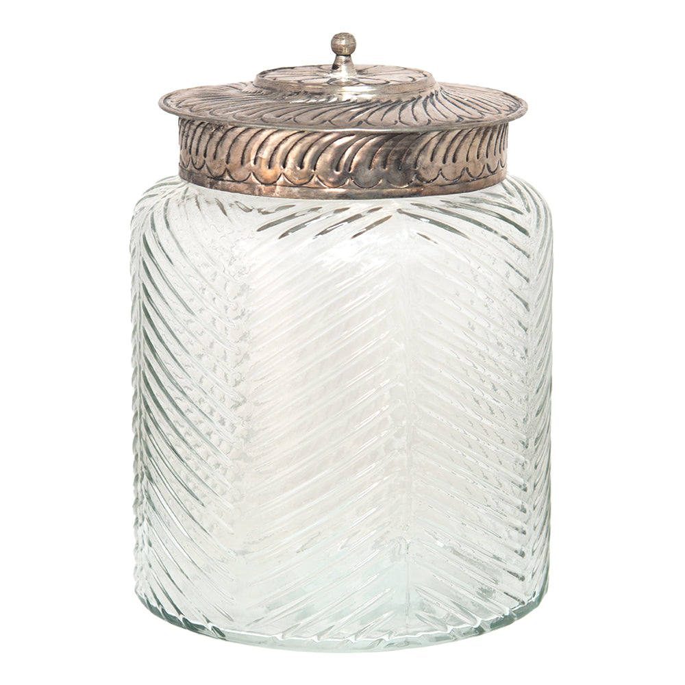 Clayre & Eef Voorraadpot  Ø 15x21 cm Glas Metaal Voorraadbus Bewaarpot