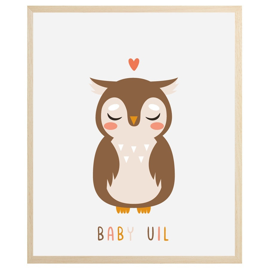 Happy Walls - Baby Uil in mooie houten Fotolijst - A3 formaat 30x40 cm