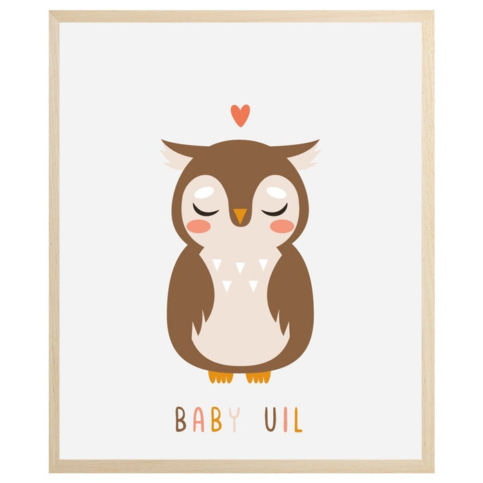 Happy Walls - Baby Uil in mooie houten Fotolijst - A3 formaat 30x40 cm