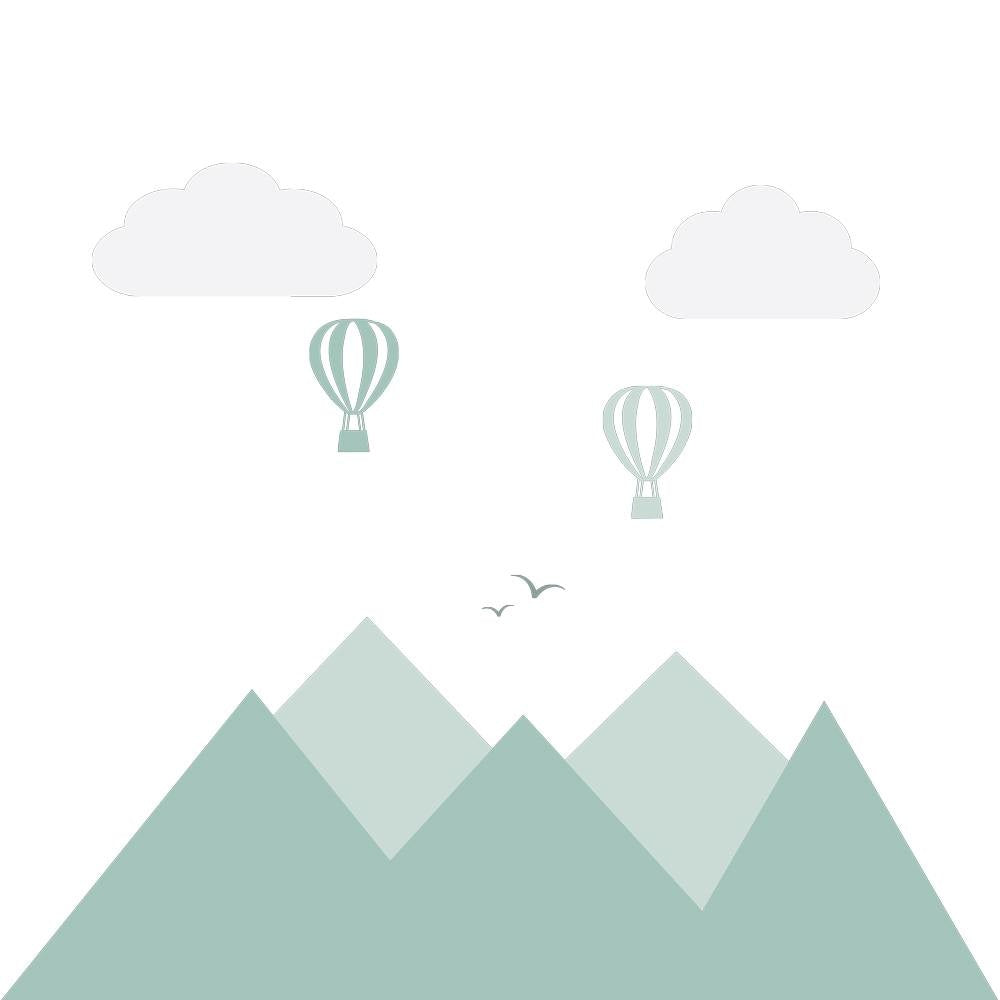 Daring Walls Muursticker Bergen en luchtballonnen green