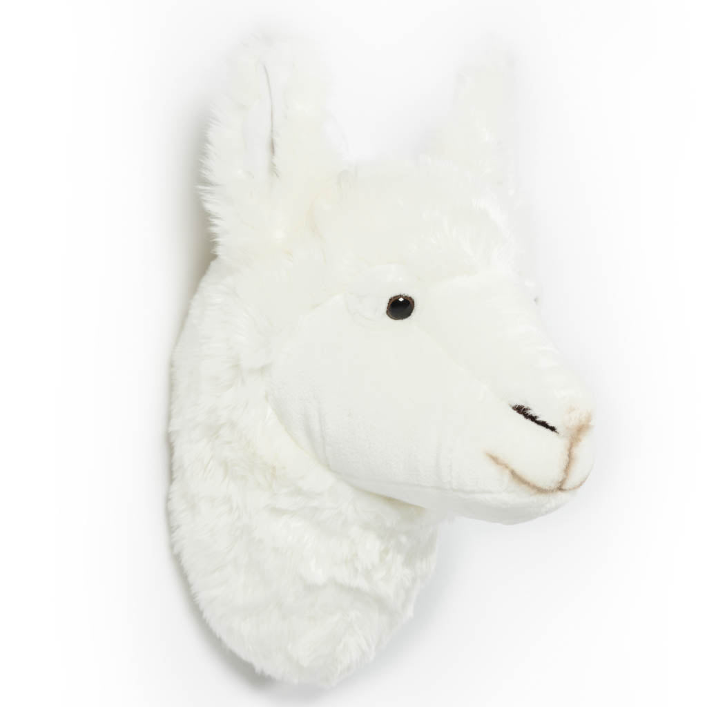 Wild&Soft Dierenkop pluche Trophy witte lama Lily - wit