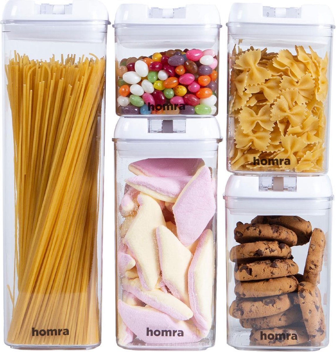 Homra Freshbox Wit - set van 5 voorraadpotten