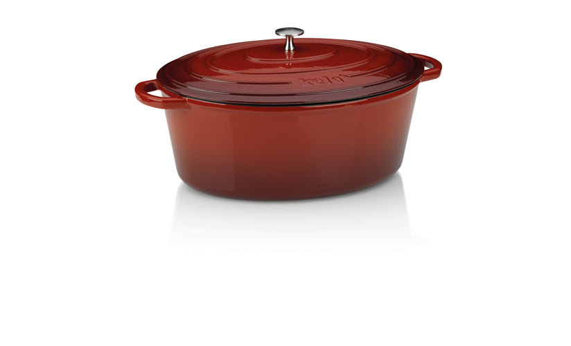 Braadpan Gietijzer Ovaal Rood, 36 cm x 29 cm- Kela | Calido
