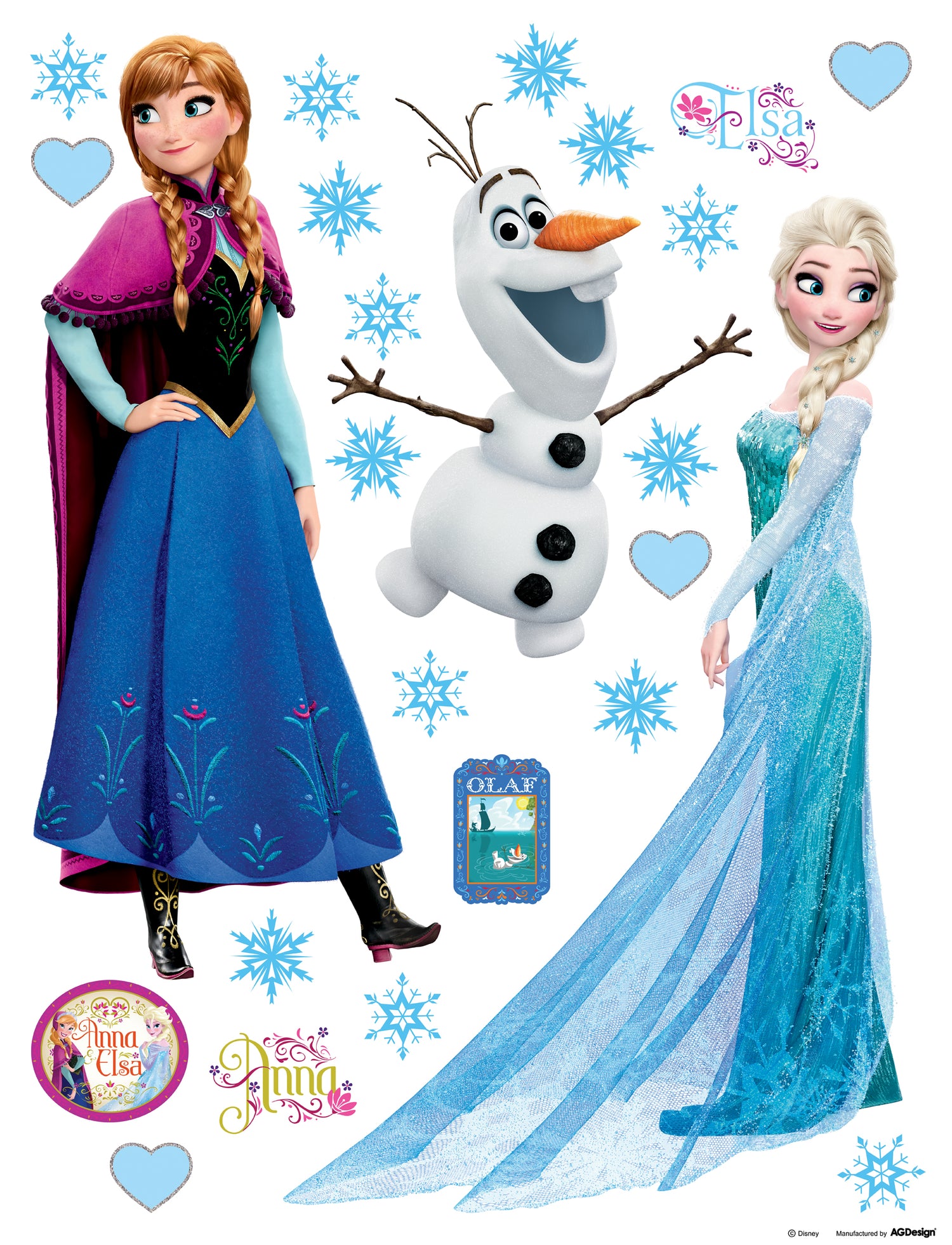 Disney muursticker Frozen Anna & Elsa blauw, paars en wit - 65 x 85 cm