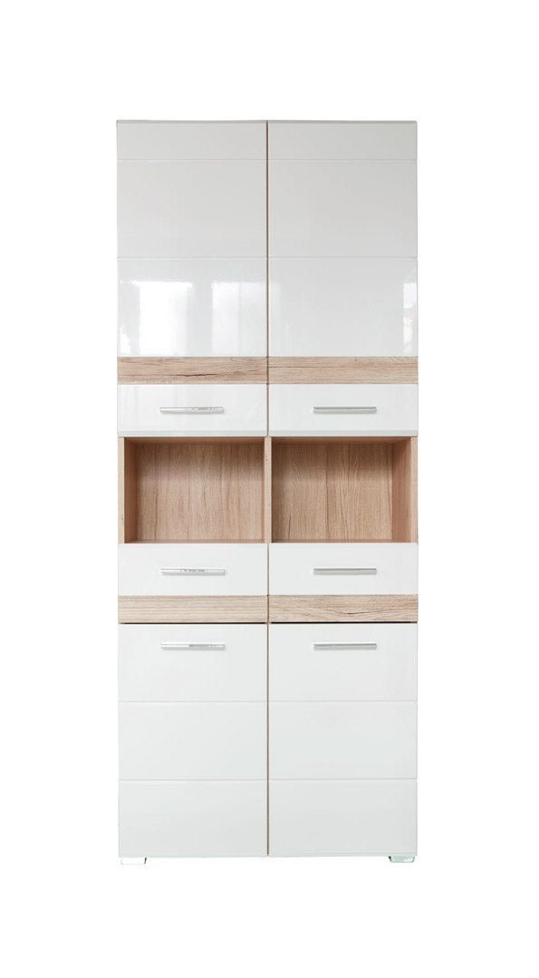 Hioshop SetOne kolomkast 4 deuren, 2 laden, 2 open vakken eiken