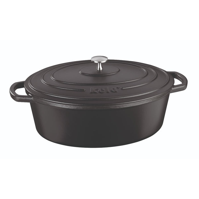 Braadpan Gietijzer Ovaal Zwart, 33 cm x 26 cm- Kela | Calido