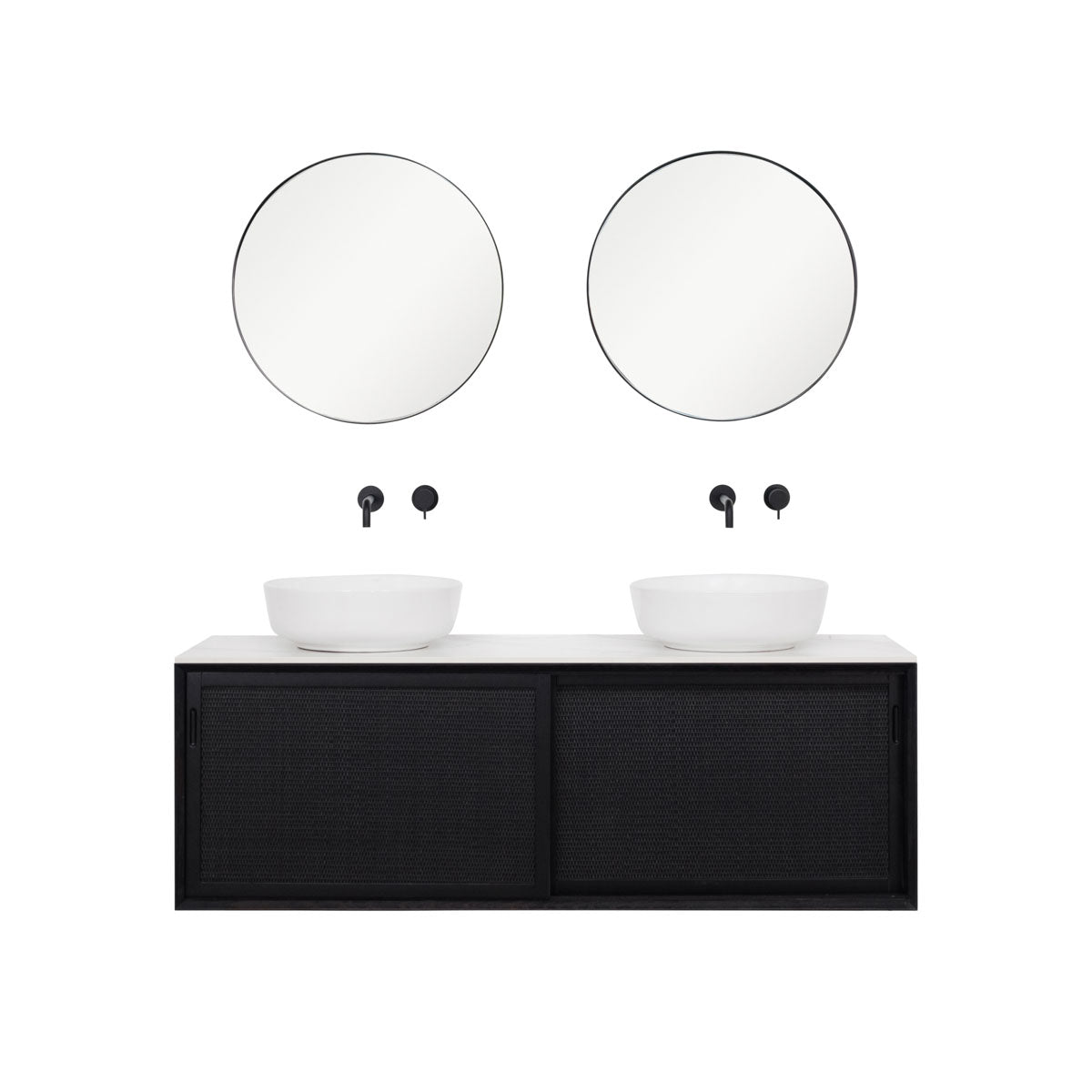 Going Objects - Wastafelmeubel Zwart Rotan - Nestor - Wit Keramiek -