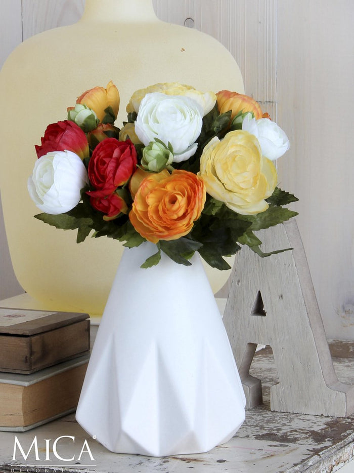 Mica Decorations Ranonkels Kunstbloemen Boeket - H22 x Ø19 cm - Oranje