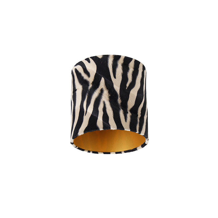 QAZQA Velours lampenkap zebra dessin 20|20|20 gouden binnenkant