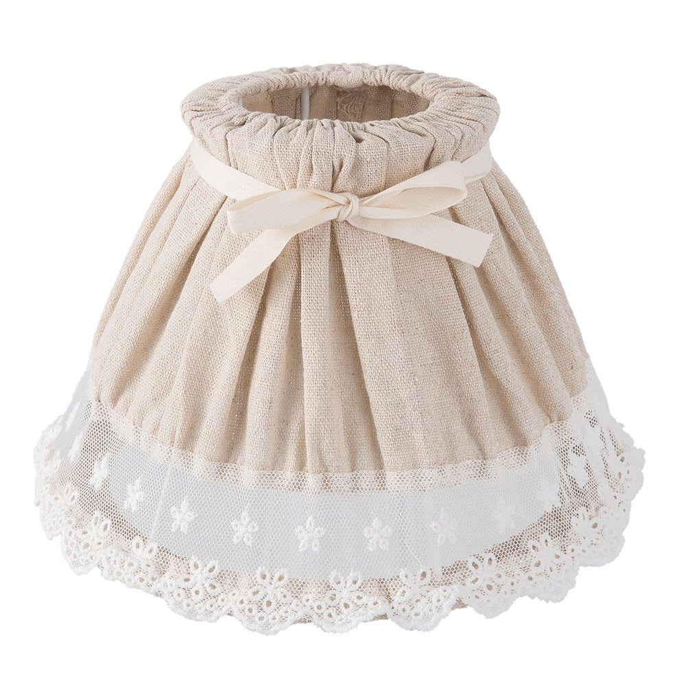 Clayre & Eef Lampenkap Ø 20x14 cm Beige Linnen Rond Bloemen Stoffen