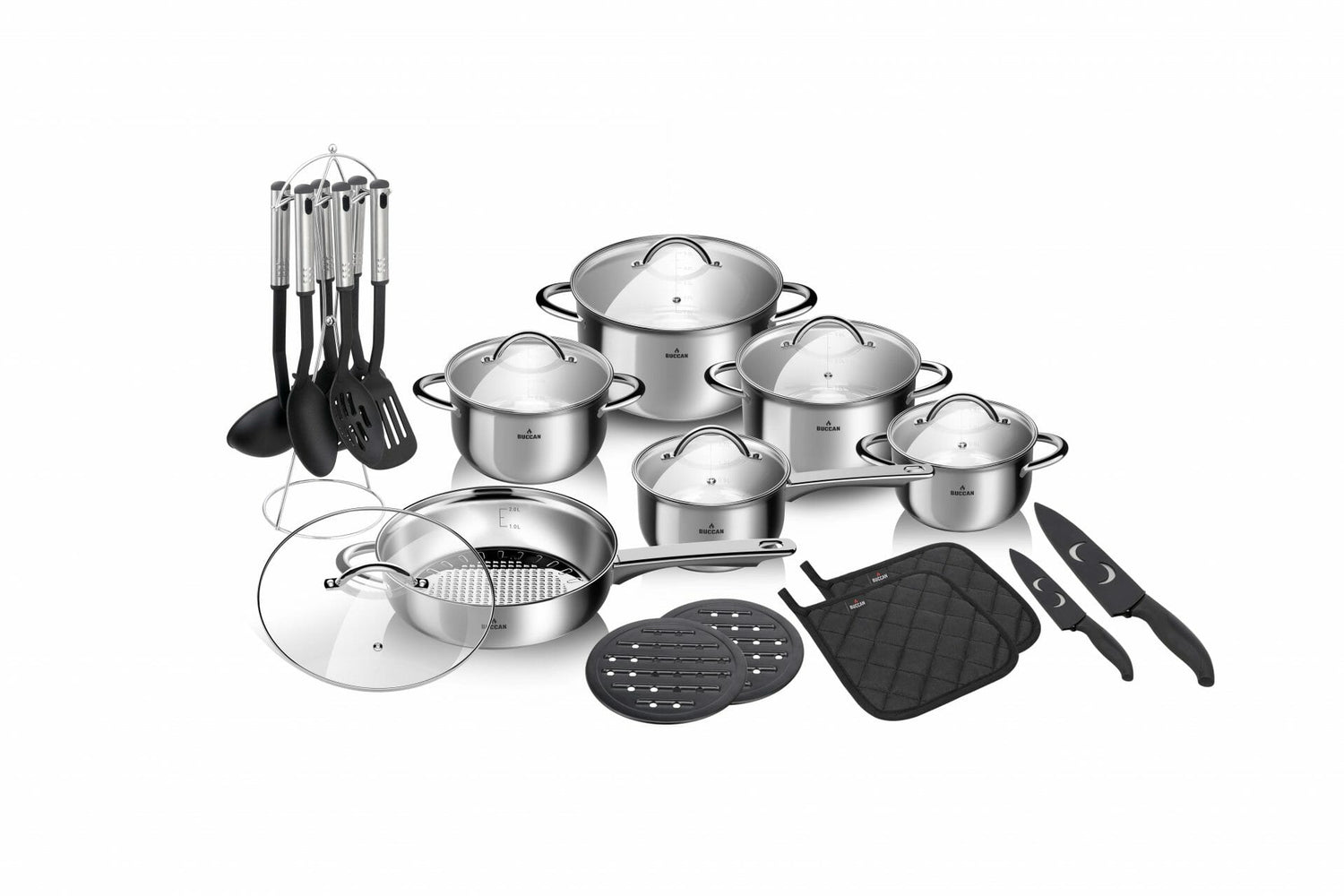 Buccan - Luxe RVS pannenset - 27 delig - Zilver